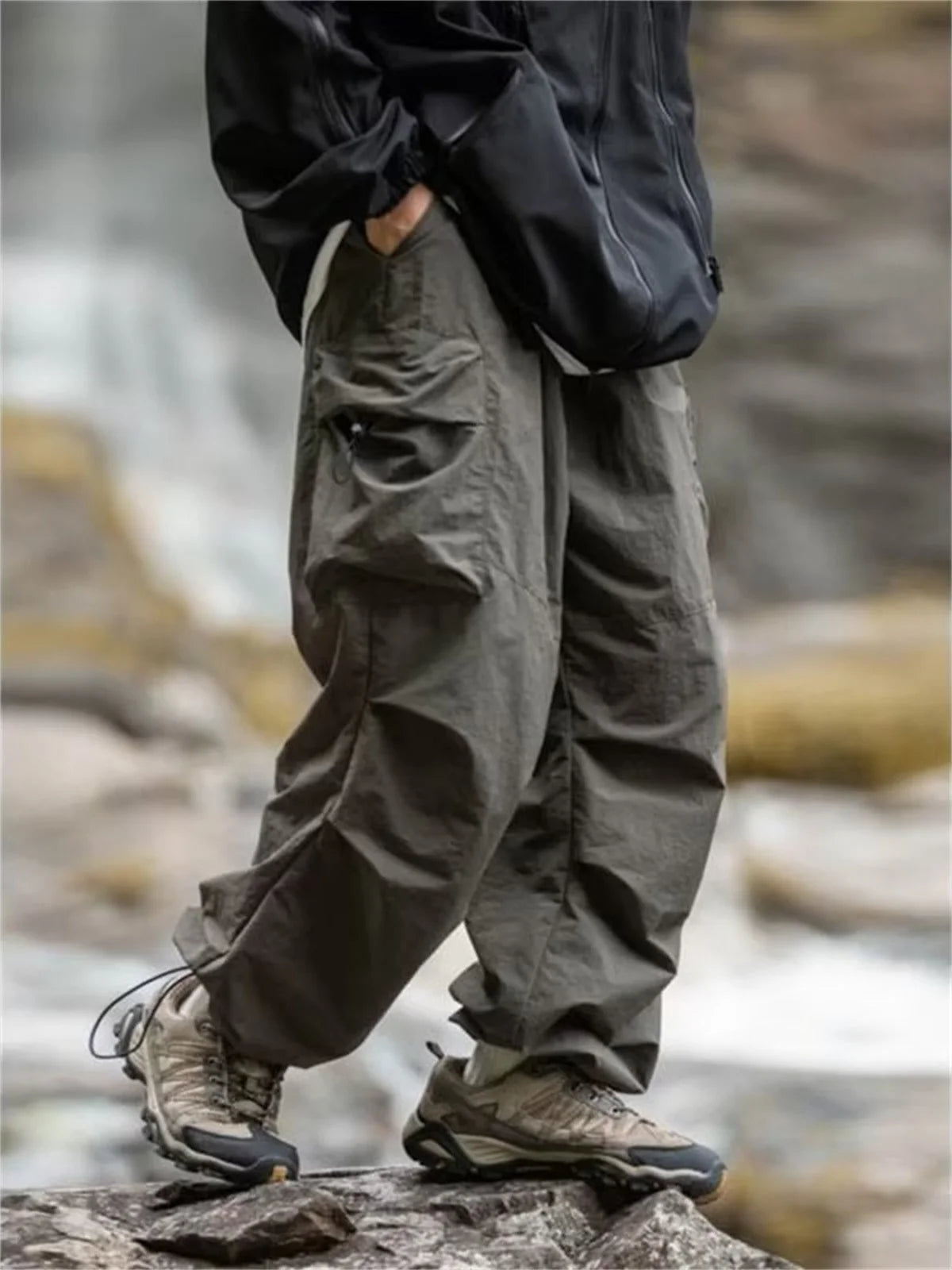 Herren Frühling und Herbst neue wasserdichte Hip Hop Bergsteiger hose lässige Harajuku Arbeits hose schwarze Cargo Outwear Hose
