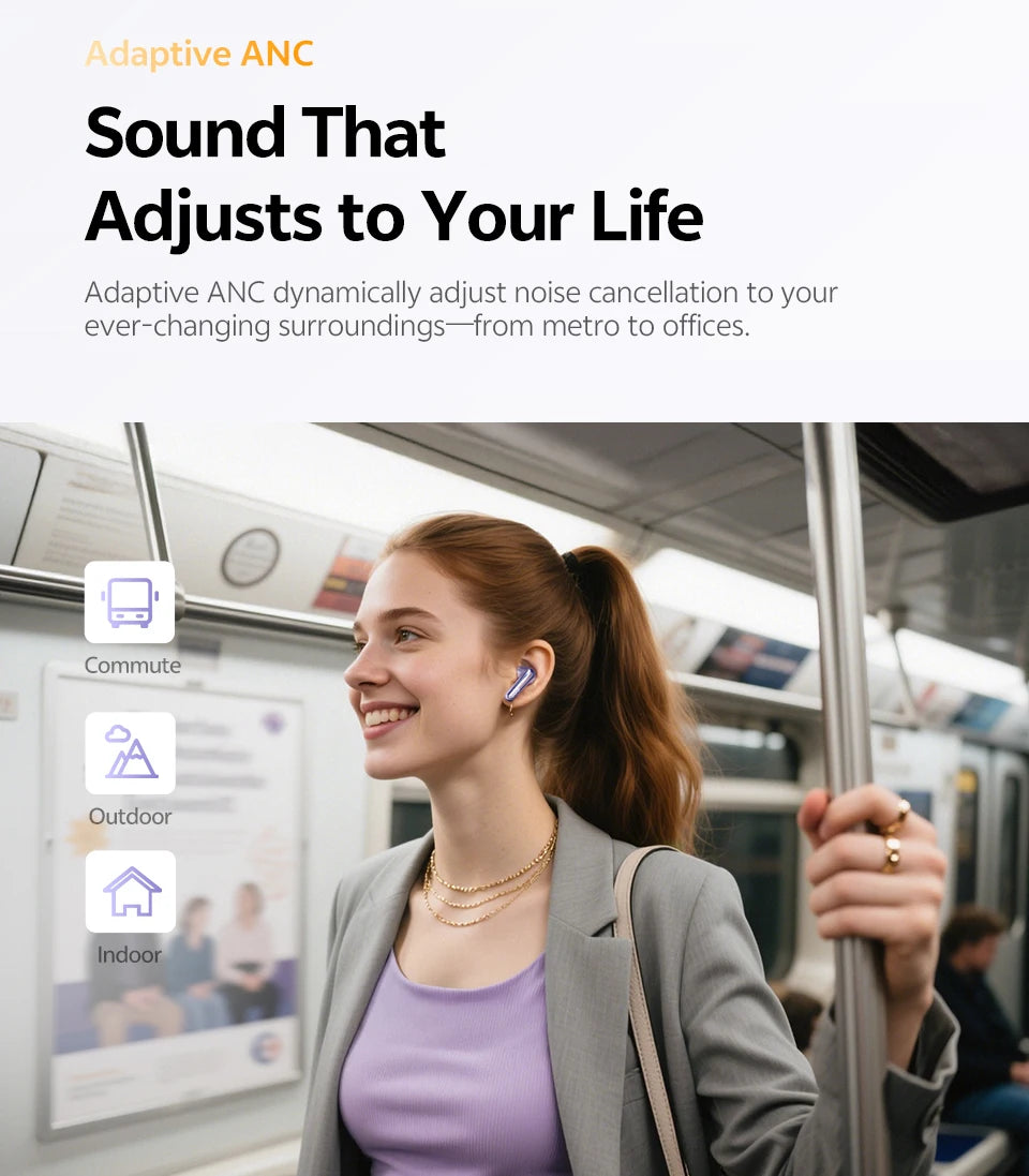 QCY MeloBuds N70 Adaptive ANC Wireless Earbuds Bluetooth 6.0 LDAC Hi-Res Audio 6 Mikrofone Wireless Charging Kopfhörer 50 Stunden IPX5