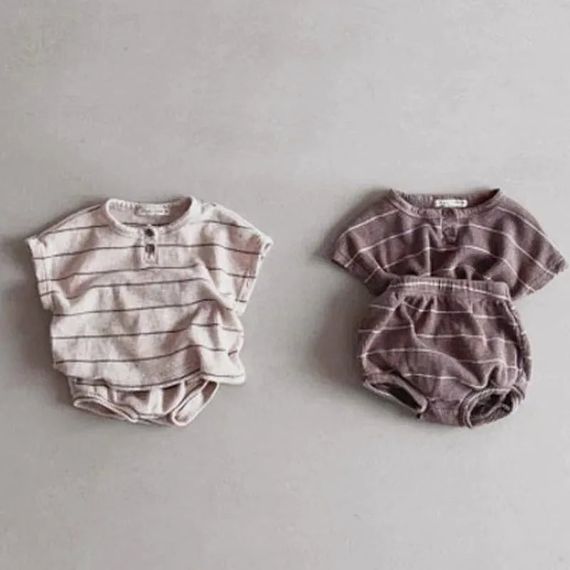 2024 Sommer Baby-Bekleidungsset Gestreiftes T-Shirt und Bloomer 2-teilig Jungen-Kleidungsset Niedliches Reines Bekleidungsset für Kleinkinder