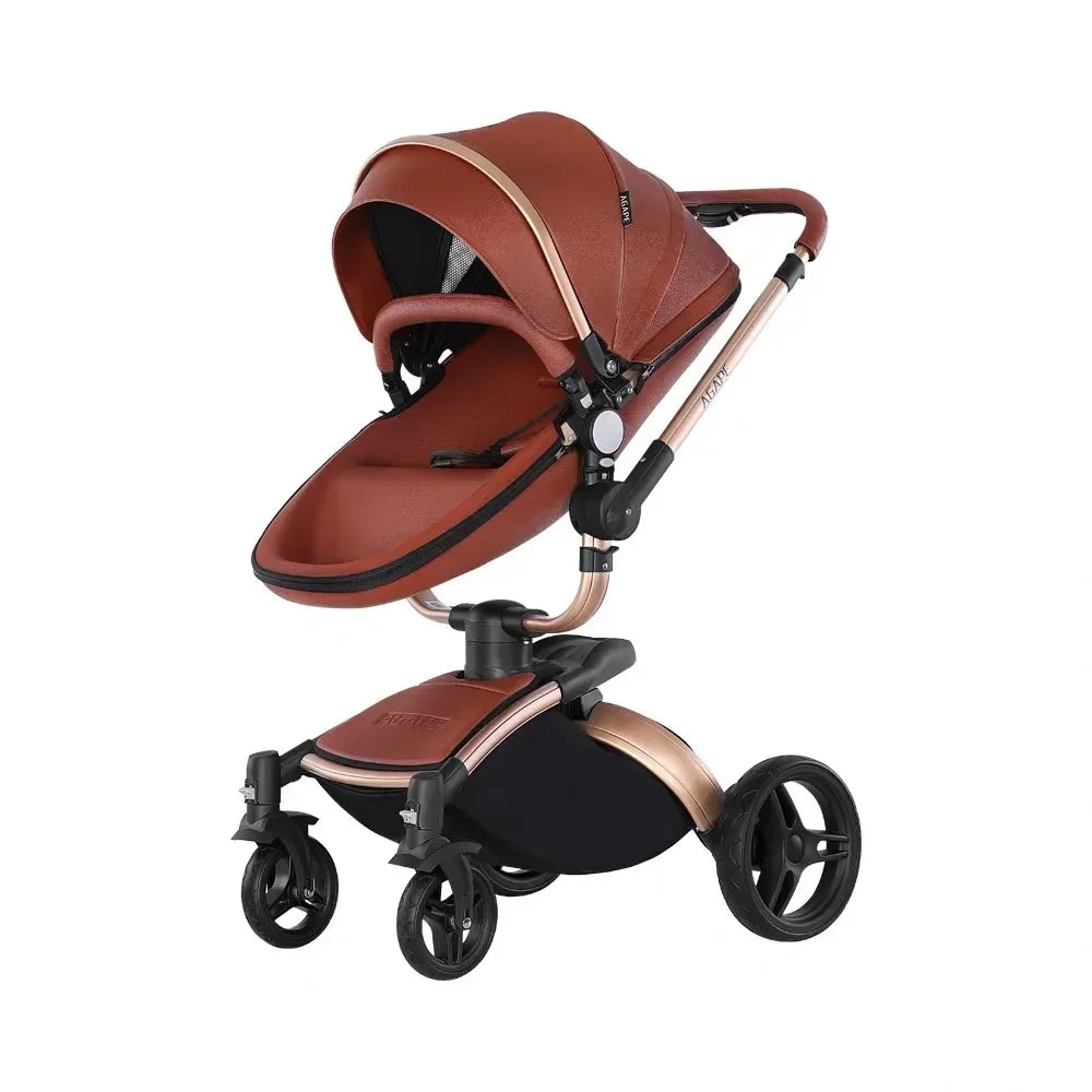 Kinderwagen 3in1 mit abnehmbarem Korb im Autositz. Hochformatige Eierschale aus PU-Leder, Babywagen, Luxuswagen für Babyautos