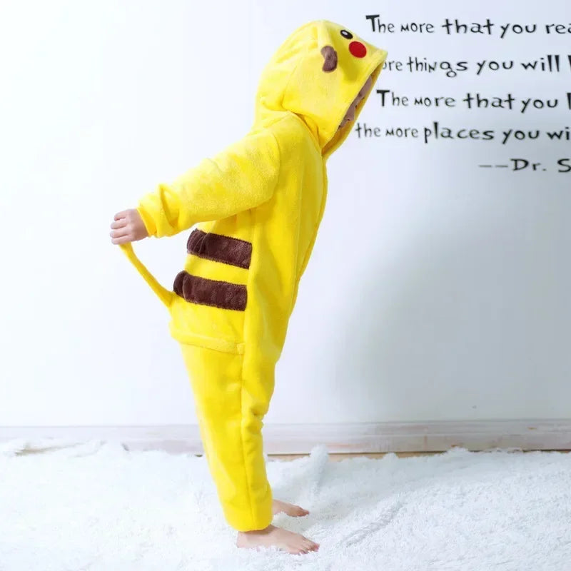 Pokemon Pikachu Warme Flanell Homewear Kinder Herbst Winter Weiche Onesie Cosplay Tier Hoodie Pyjamas Eltern-kind-Mädchen Nachtwäsche