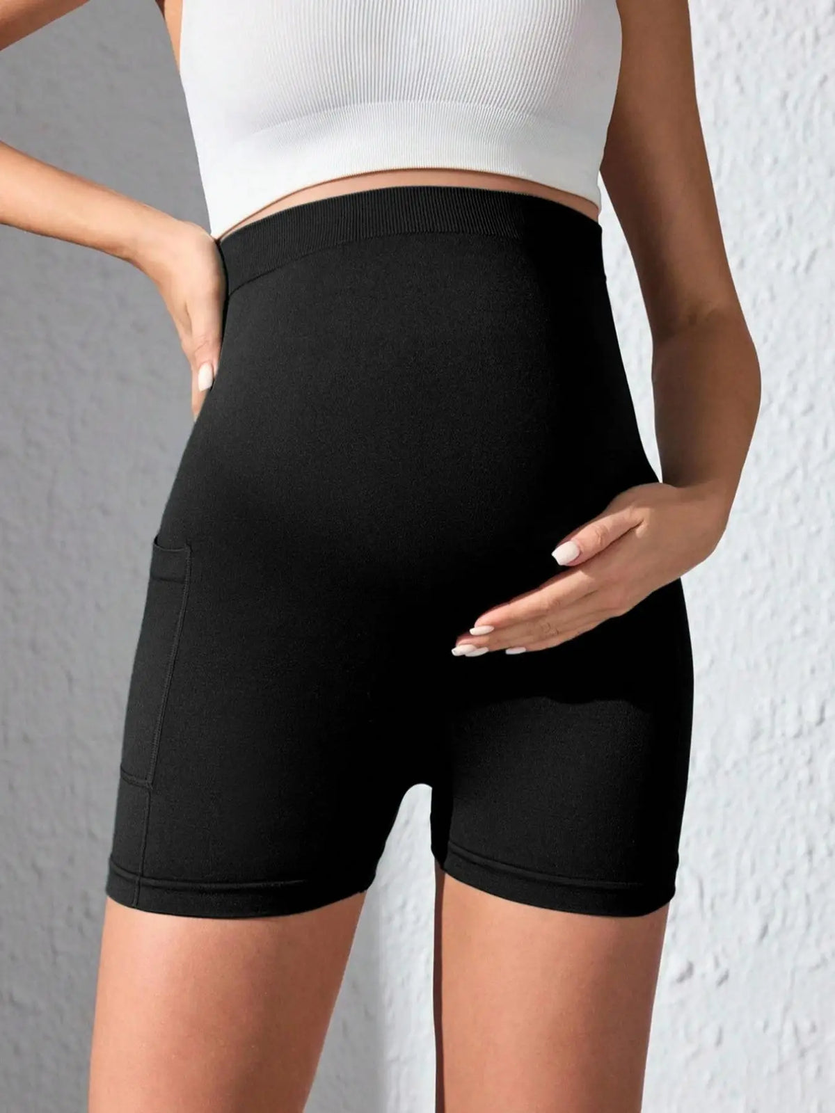 Umstands-Yoga-Shorts für Damen über dem Bauch, Schwangerschafts-Workout, sportliche Biker-Shorts mit Taschen