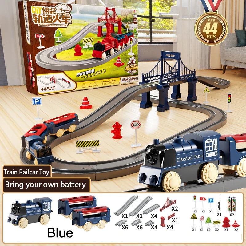 44 Teile/satz Elektrische Zug Track Sets Montage Schiene Zug Auto Spielzeug Junge Pädagogisches Simulation Modell Weihnachten Geburtstag Geschenk