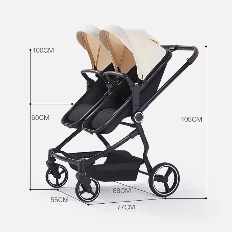 Integrierter Hochansicht-Kinderwagen für zwei Babys, kann sitzen oder liegen, ultraleichter, tragbarer, faltbarer Outdoor-Reisewagen