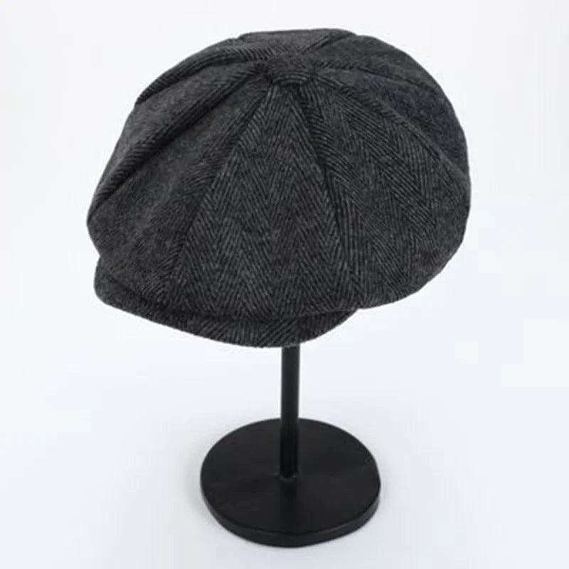 Retro Newsboy Caps für Herren, achteckige Hüte, britische Malerhüte, Herbst-Winter-Baskenmützen, Fischgrätmuster-Flatcaps, Hip-Hop-Baskenmützen, Gorras