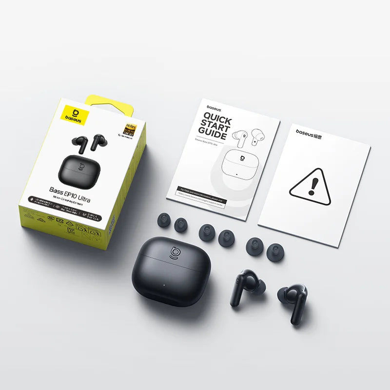 Baseus Bass EP10 Ultra Kabellose Kopfhörer -55dB Geräuschunterdrückung 65 Std. Lange Spielzeit Bluetooth 6.0 Ohrhörer 6 Mikrofone KI-Anruf-Klarsprechfunktion