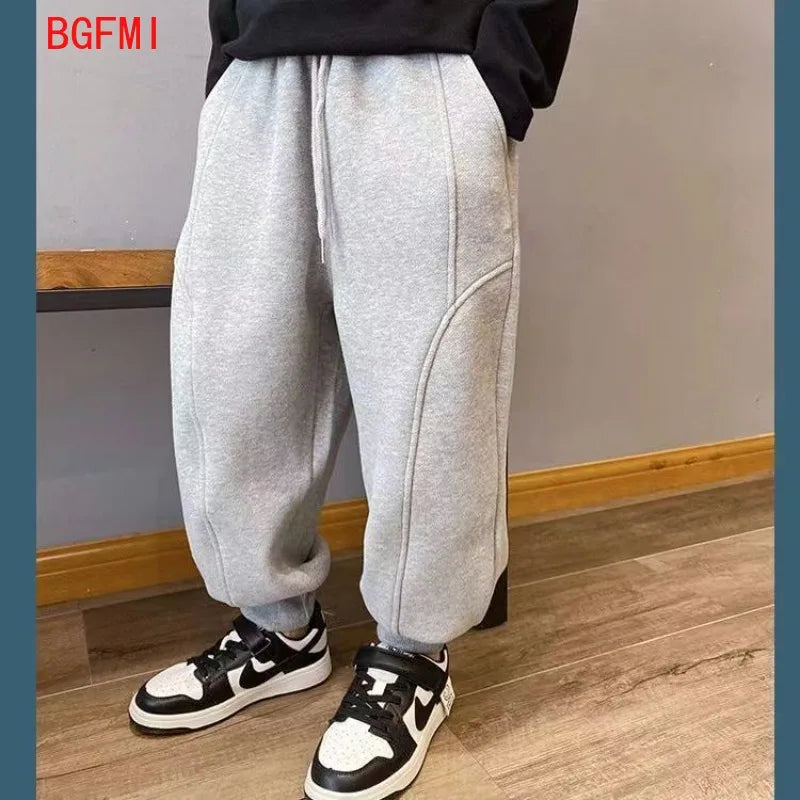 4-12Y Frühling Herbst Kinder Einfarbig Lose Sweatpant Teen Jungen Knöchel Länge Hose Winter Jogger Junge Elastische Taille Sport hosen
