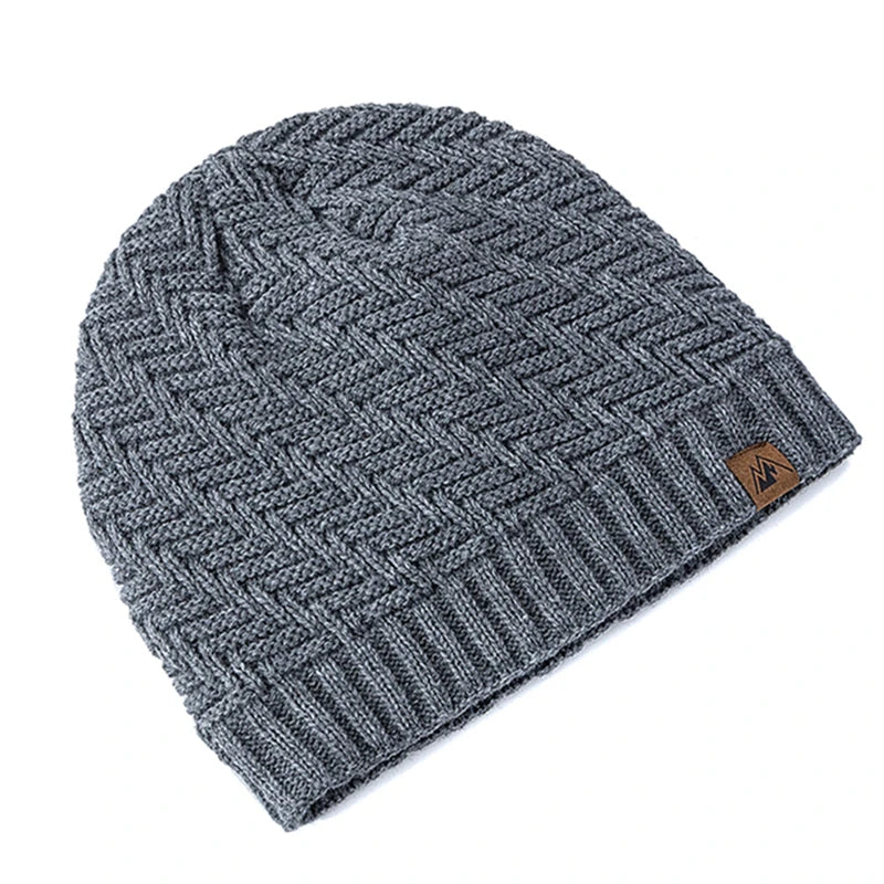 Unisex Peak Labal Wintermützen, modische Strickmützen für Männer und Frauen, Beanie-Mütze, Outdoor-Plüschfell, gefüttert, warme Sportmützen