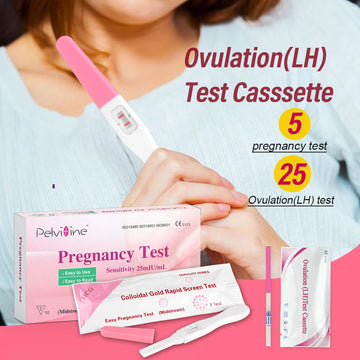 Kit with Pelvifine Ovulation and Pregnancy Test Strips: 25 Ovulation Strips and 5 Pregnancy Test Sticks – Accurate Fertility Tracker
