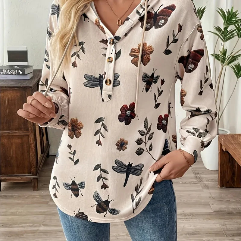 Modische Mit Kapuze Zipper Gedruckt Sweatshirt Frauen Lange ärmeln Lose Vielseitig Herbst Und Winter Pullover Herbst Damen Kleidung