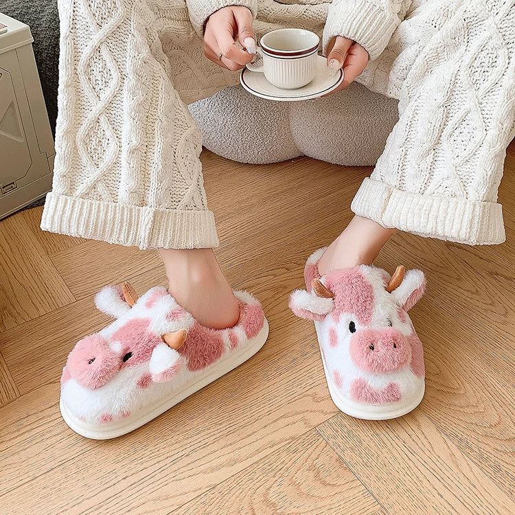 Cute Cow Plush Slippers
