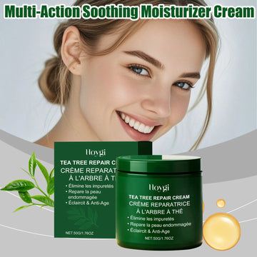 Multi-Action beruhigende Reparaturcreme für das Gesicht, Teebaumcreme, Centella Ceramide Aloe Vera Feuchtigkeitscreme für empfindliche und fettige Haut