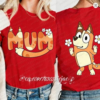 2026 Bluey Sommer Neues Familien-Eltern-Kind-Outfit Mama Papa Lässige Sportbekleidung Übergroße Atmungsaktive Bequeme Modische Oberteile