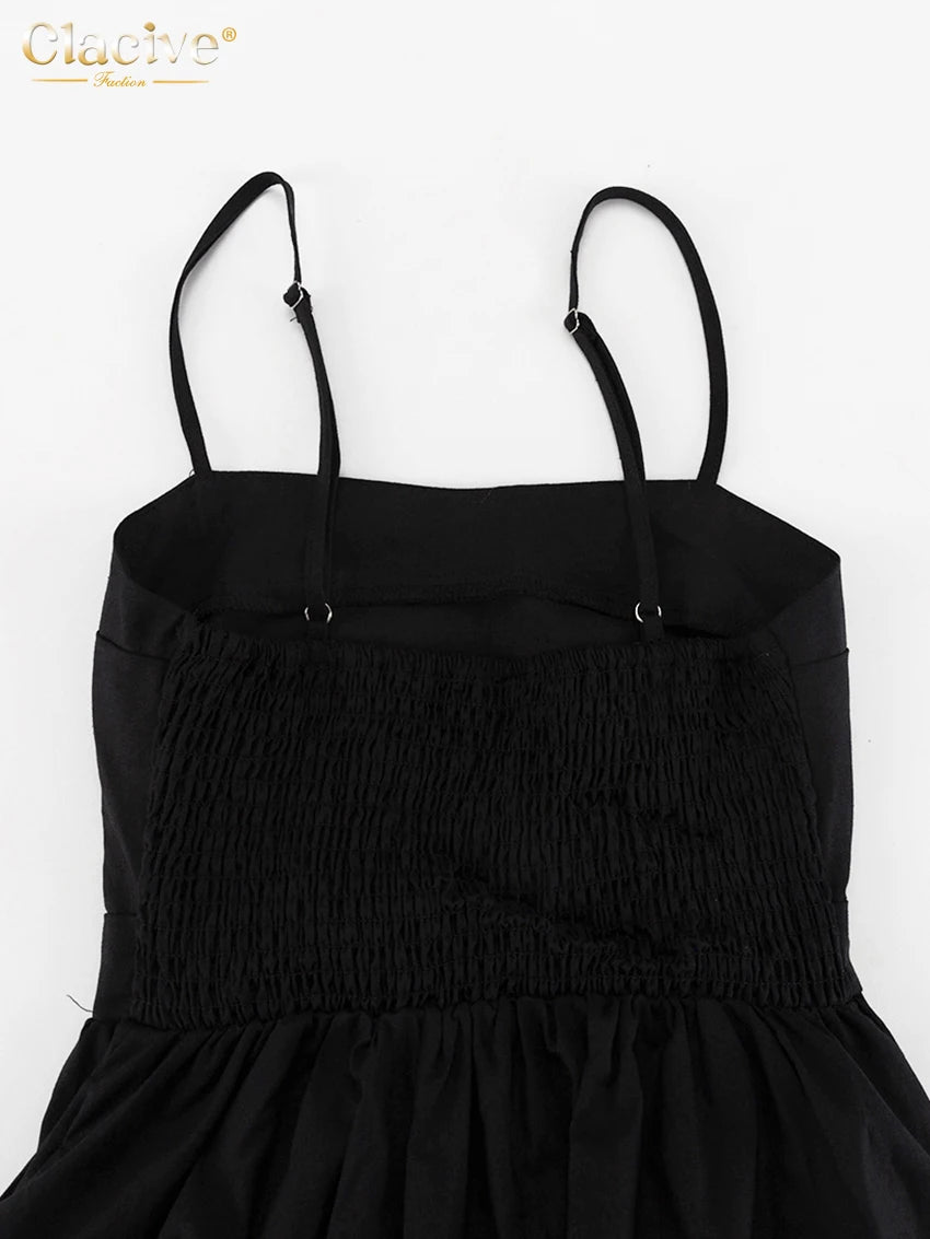 Clacive Sexy Lose Schwarz Baumwolle Damen Kleider 2024 Sommer Strap Ärmellose Knöchel Länge Kleid Elegante Aushöhlen Weibliche Kleid