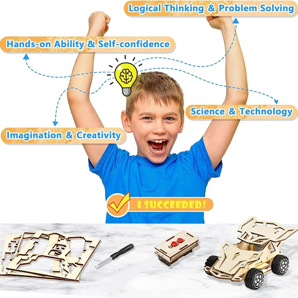 DIY Holz Fernbedienung Auto Holz Allradantrieb Racing Montage Wissenschaft Experiment Kits KINDER STEM Lernspielzeug