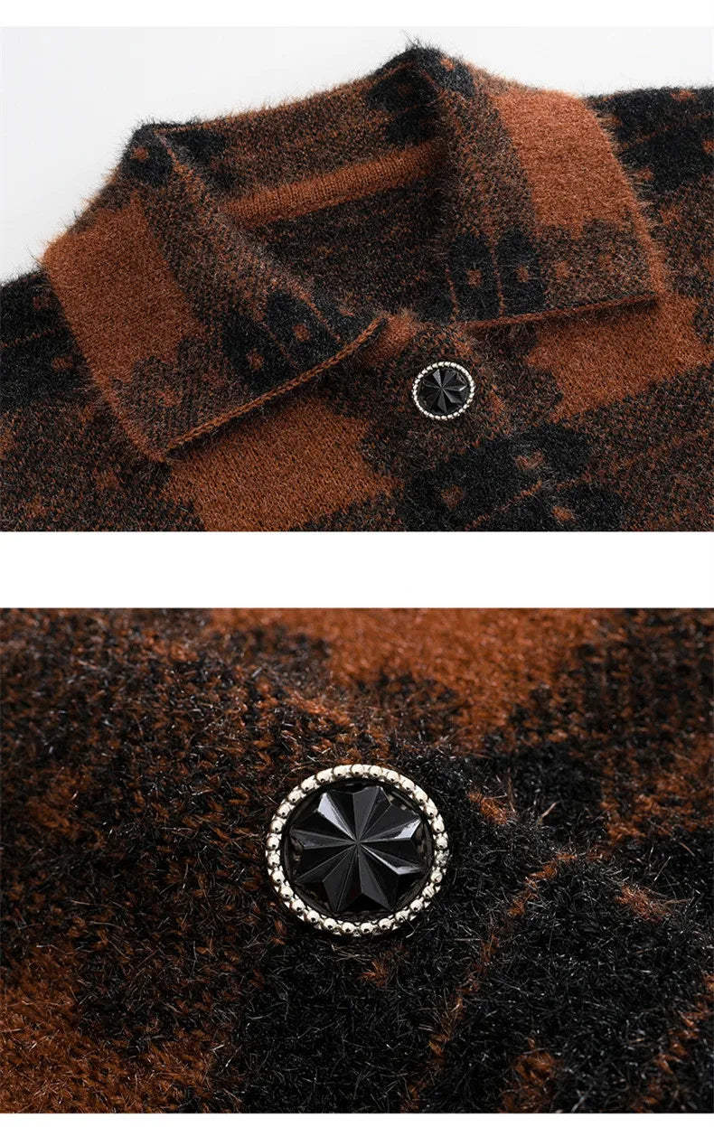 Casual Plaid Herbst Winter Kleidung Mittleren Alters Mutter Pullover Strickwaren Tops Verdicken Oma Warm Woolen Mantel Frauen Strickjacke