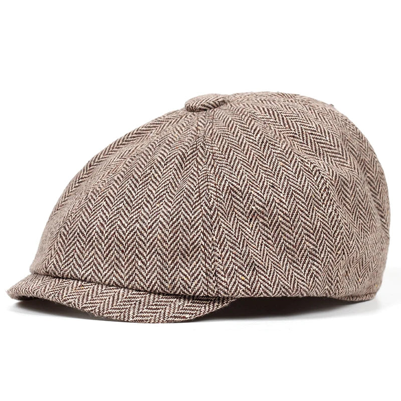Retro Newsboy Caps für Herren, achteckige Hüte, britische Malerhüte, Herbst-Winter-Baskenmützen, Fischgrätmuster-Flatcaps, Hip-Hop-Baskenmützen, Gorras
