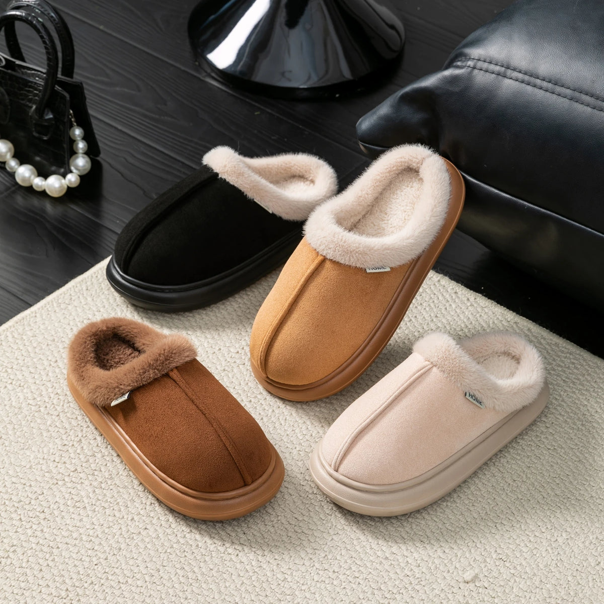 Herbst und Winter Herren Baumwolle Hausschuhe Plüsch warm dick Home Wear rutschfeste verschleißfeste weiche Unterseite bequeme warme Schuhe