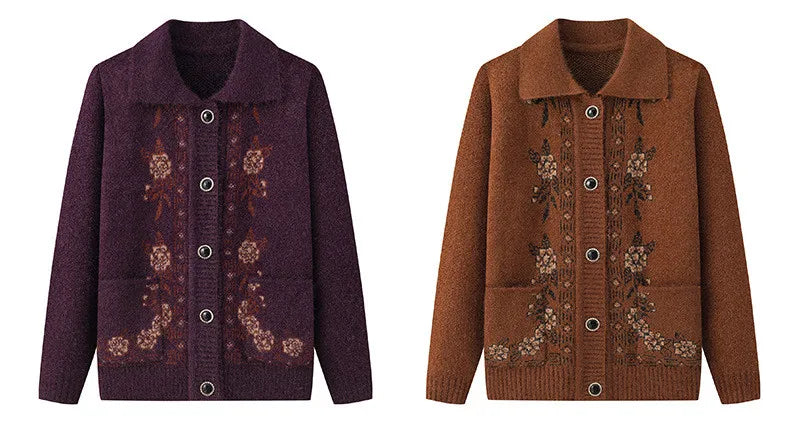Kaschmir Oma Herbst Winter Verdicken Pullover Top Mittleren Alters Ältere Frauen Kleidung Mutter Strickjacke Warme Pullover Mantel XL-4XL