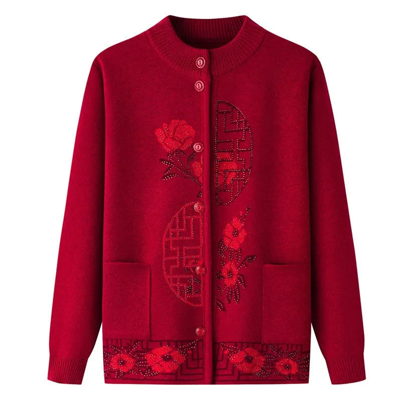 2025 Oma Pullover Frauen Frühling Herbst Pullover Mantel Mutter Strickjacke Für Frau Samt Strickwaren Weibliche Kleidung 5XL 2898