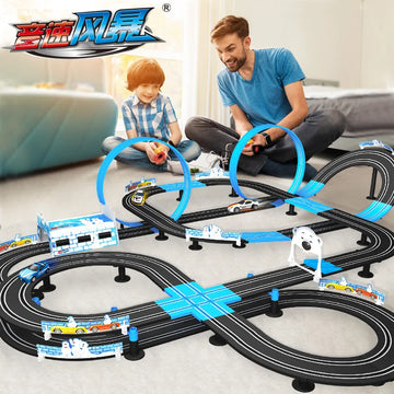 Sonic Storm Elektrische Eisenbahn Track Spielzeug Set Doppel Fernbedienung Auto Racing Track Autorama Schaltung Voiture Spielzeug Für Junge Kinder