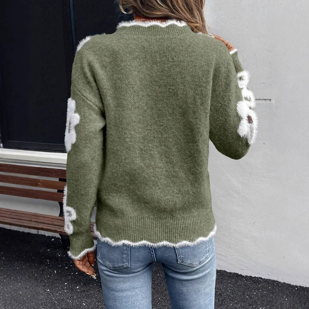 Frauen Invierno Herbst Modus Neue Herbst Pullover V-ausschnitt Jacquard Lange ärmeln Vielseitig Gestrickte Pullover Pullover Maglione Da Donna
