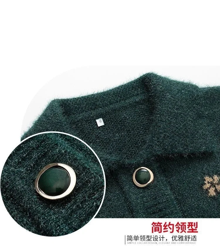 Mittelalterliche Mutter Strickjacke Pullover Mäntel Frühling Herbst Damen Langarm Strickwaren Oberteile 60-70 Jahre alte Oma Kleidung KX16