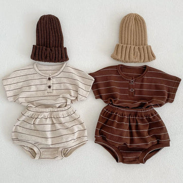 2024 Sommer Baby-Bekleidungsset Gestreiftes T-Shirt und Bloomer 2-teilig Jungen-Kleidungsset Niedliches Reines Bekleidungsset für Kleinkinder