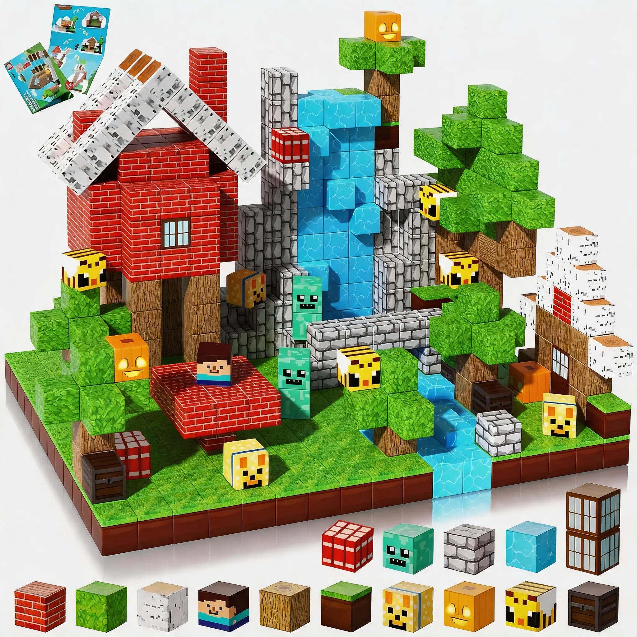 Pixel Mining Magnetisches Waldhaus-Würfel-Baustein-Set, STEM Lernspielzeug, Bestes Geschenk für Kinder ab 3 Jahren, 100 Teile
