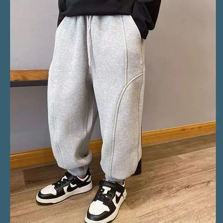 4-12Y Frühling Herbst Kinder Einfarbig Lose Sweatpant Teen Jungen Knöchel Länge Hose Winter Jogger Junge Elastische Taille Sport hosen