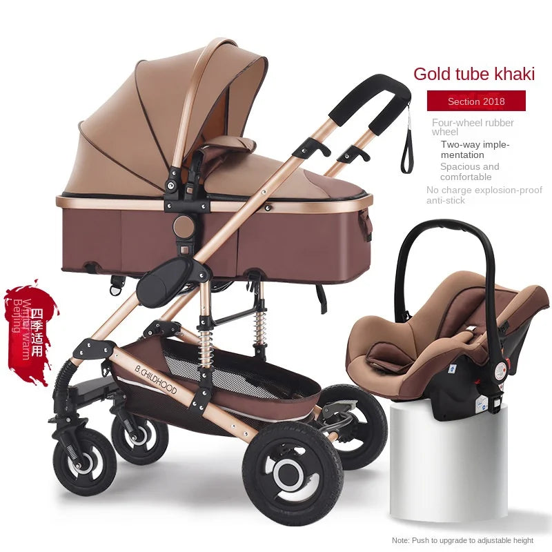 Kinderwagen 3-in-1 Klappbarer Zweiseitiger Kinderwagen für Alle Jahreszeiten Hochwertiger Neugeborenen-Reisekinderwagen