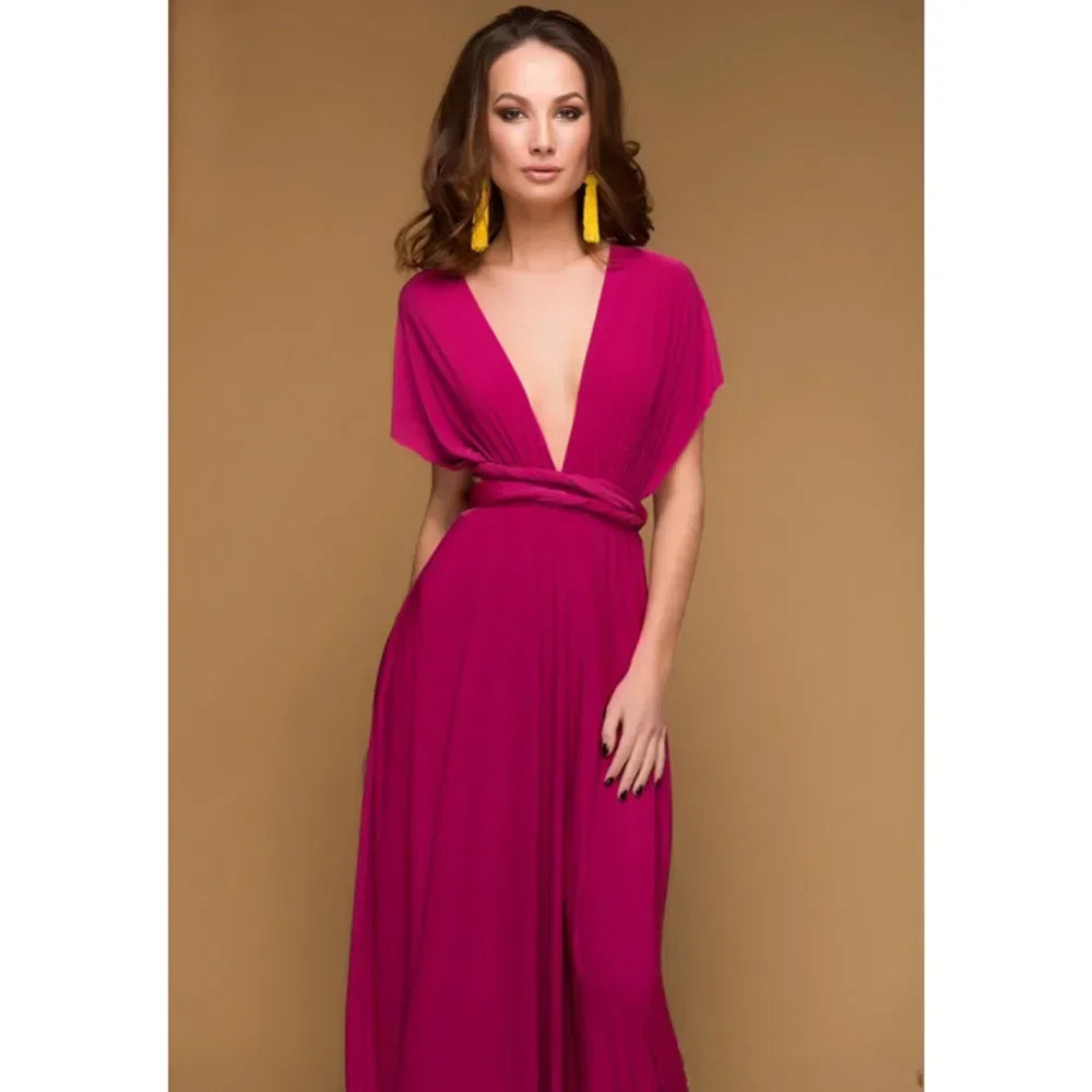 Mode Multi-getragen V-ausschnitt Vestidos De Fiesta Frauen Lange Kleid Sexy Geschnallt Dame Sommer Maxi Kleid