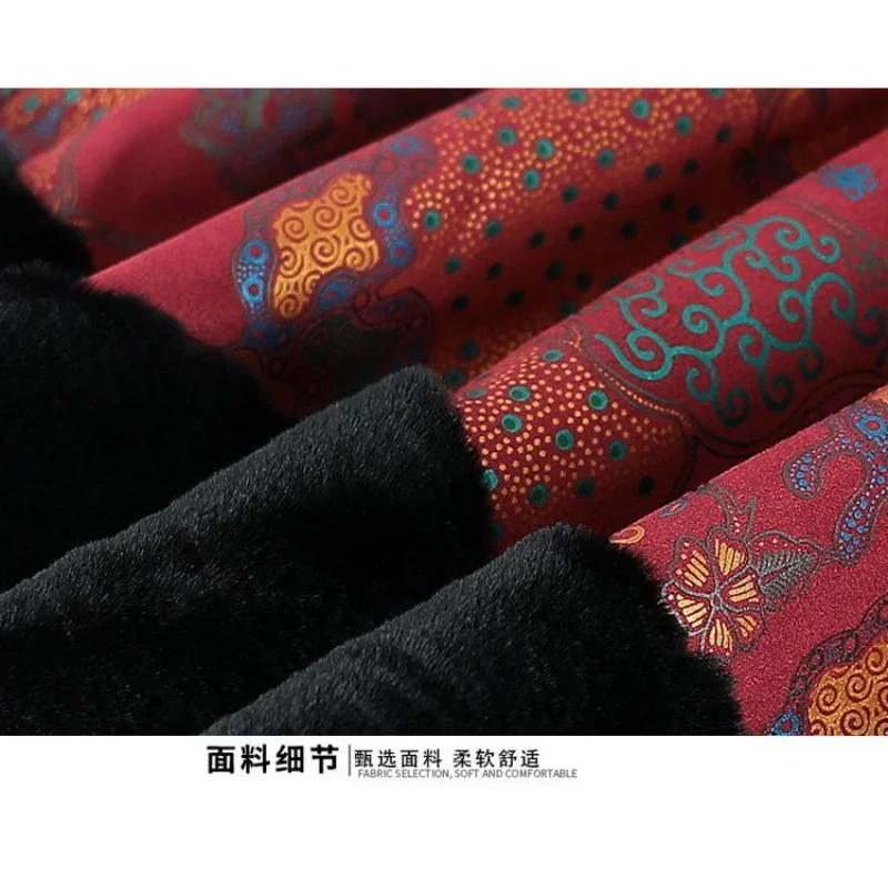 Chinesischer Stil, floraler, mit Fleece gefütterter Mantel für ältere Frauen, Kunstpelzkragen, Tang-Anzug, warme Winter-Oma-Oberbekleidung