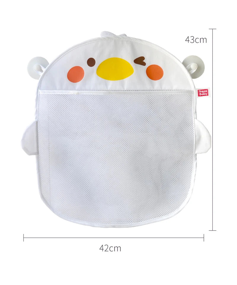 QWZ Neue Cartoon Ente Baby Badezimmer Mesh Tasche Sucker Design Für Bad Spielzeug Kinder Tier Formen Tuch Sand Spielzeug Lagerung Net Tasche