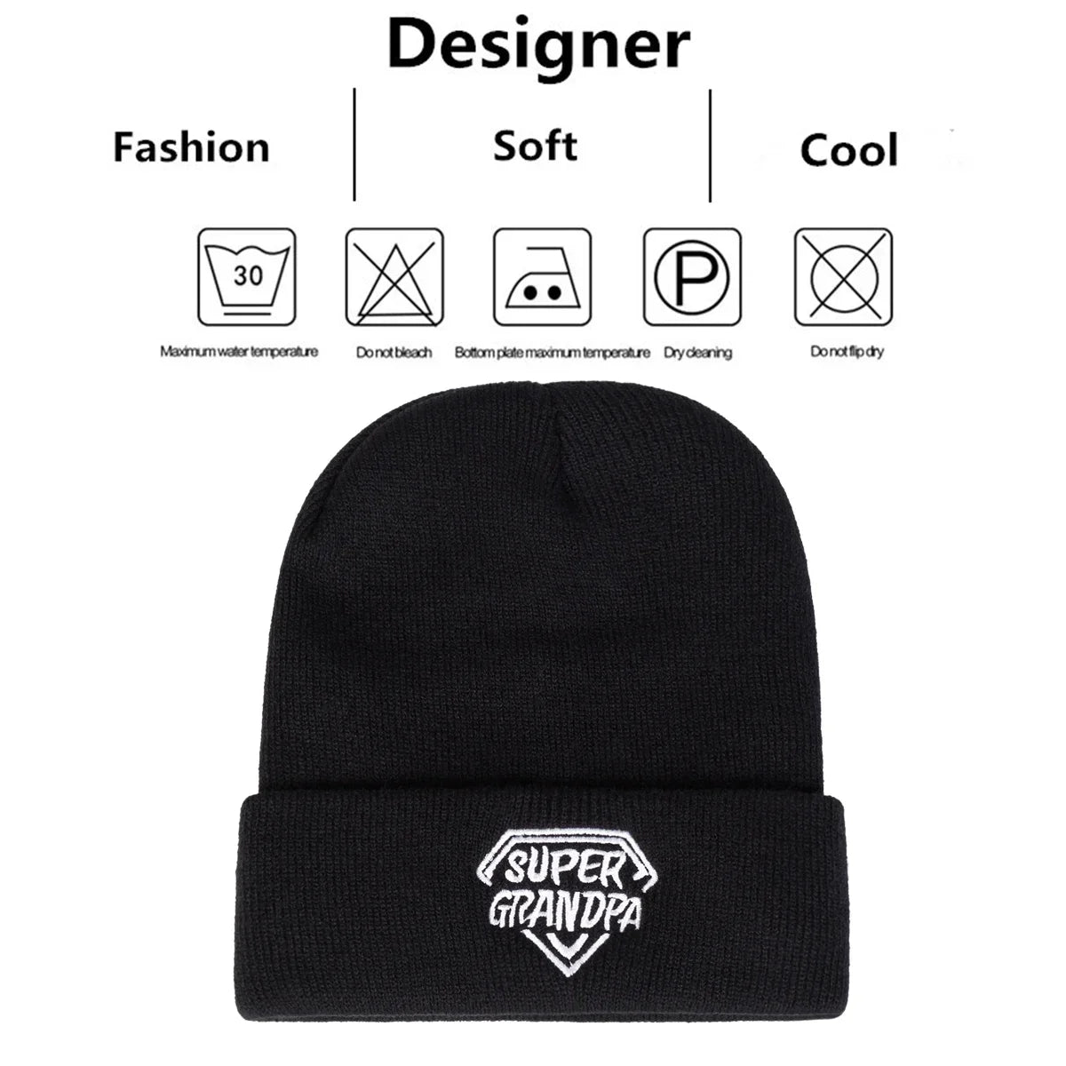 Unisex SUPER GRANDPA Diamant-Stickerei Mützen Herbst Winter Warme Beanie-Mützen für Damen und Herren