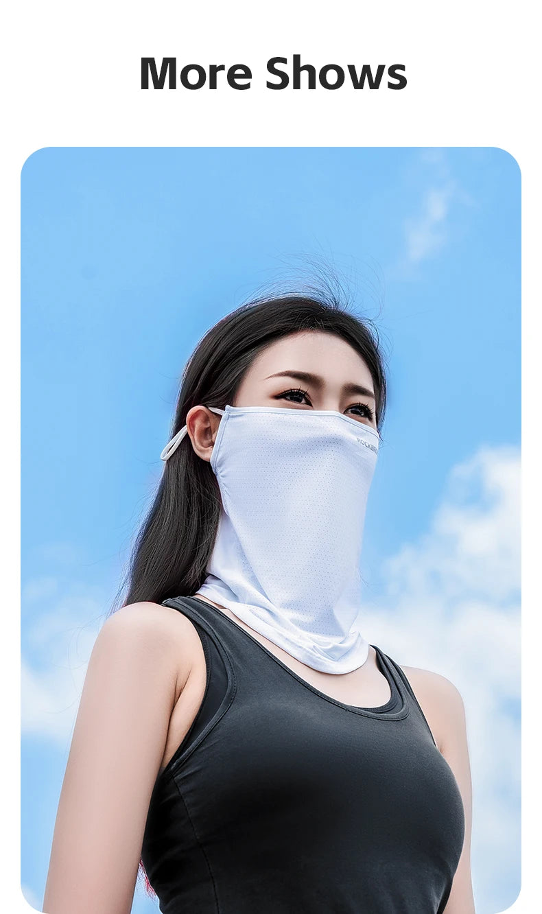 ROCKBROS Summer Ice Silk Cycling Face Mask Breathable Anti-UV Bicycle Face Neck Cover Bandana MTB Road Sport Hanging Ear Scarf