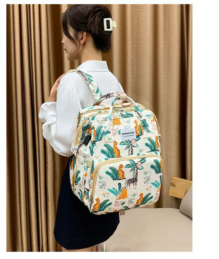 Mama Wickeltaschen Babybett Mutter Große Kapazität Windel Milchflasche Rucksäcke mit Wickelunterlage Praktische Baby-Stilltaschen Geschenk