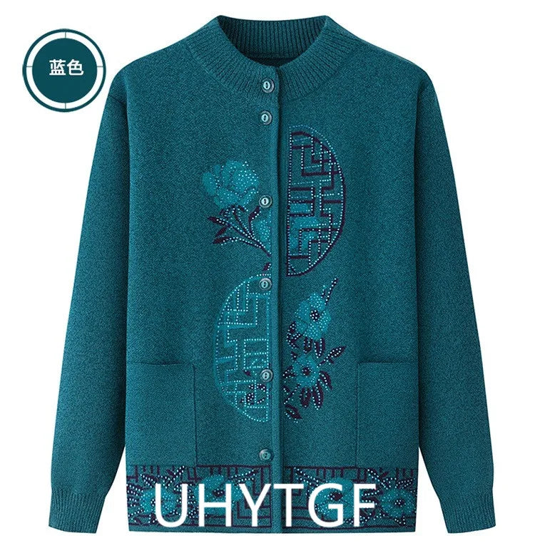 2025 Oma Pullover Frauen Frühling Herbst Pullover Mantel Mutter Strickjacke Für Frau Samt Strickwaren Weibliche Kleidung 5XL 2898