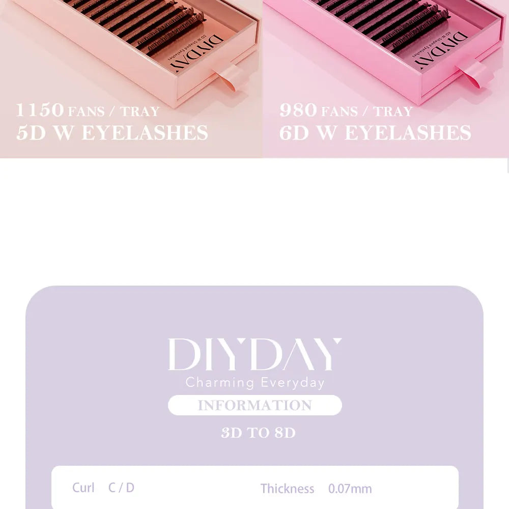 DIYDAY W-Form Wimpernverlängerung 3D 4D 5D 6D 7D 8D W Wimpern Natürliche weiche vorgefertigte Fächerblüteffekt-Augenwimpern für Schönheits-Make-up