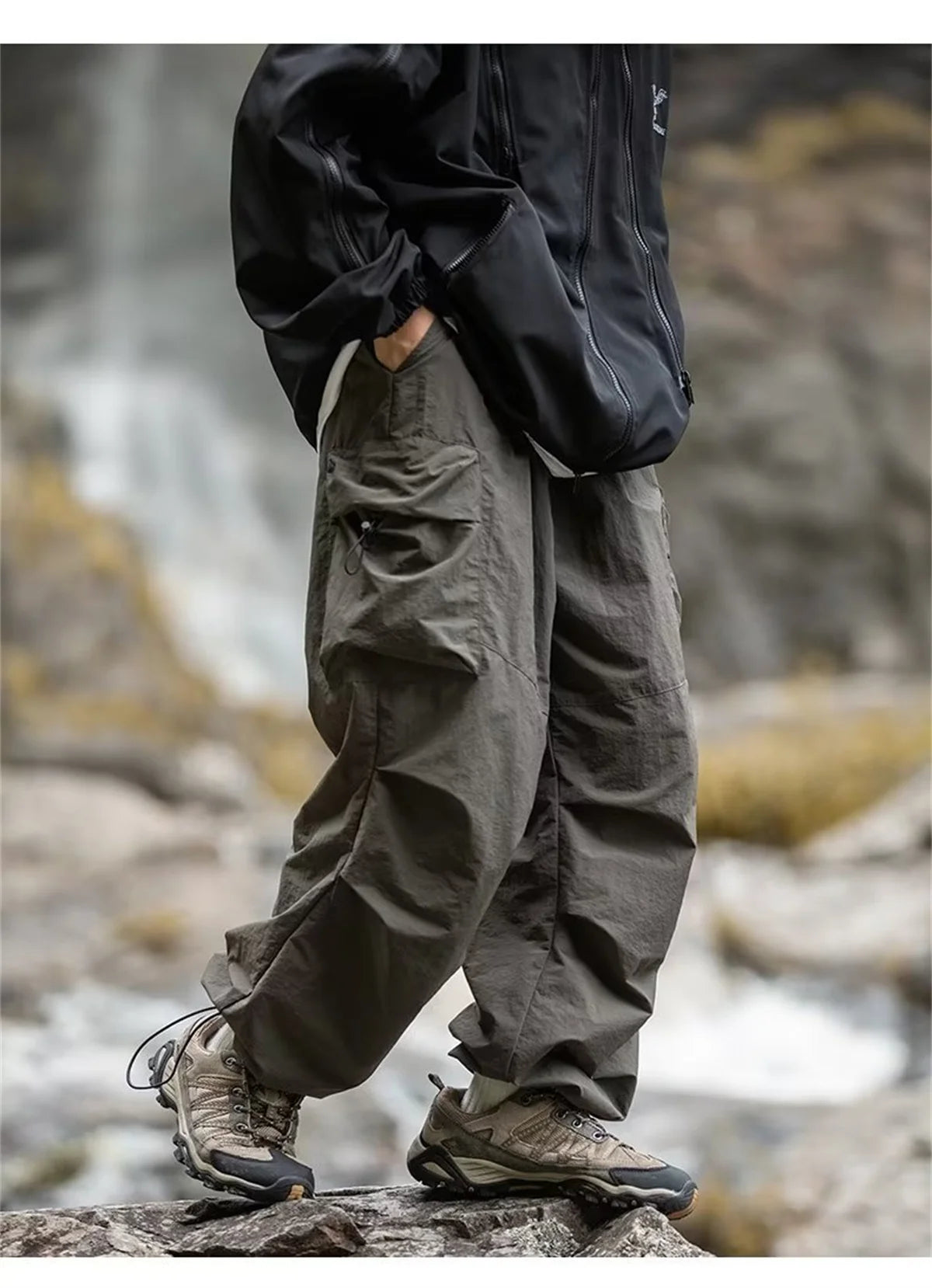 Herren Frühling und Herbst neue wasserdichte Hip Hop Bergsteiger hose lässige Harajuku Arbeits hose schwarze Cargo Outwear Hose