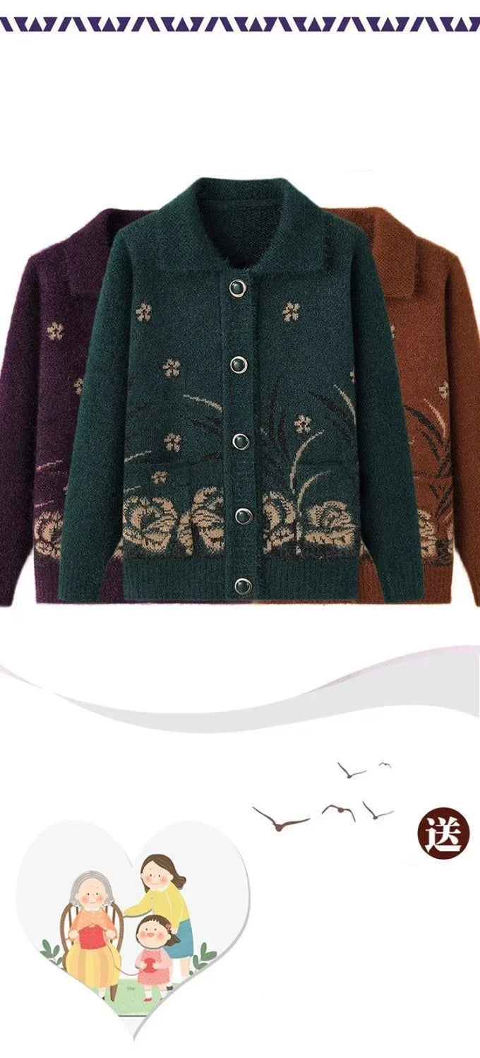 Mittelalterliche Mutter Strickjacke Pullover Mäntel Frühling Herbst Damen Langarm Strickwaren Oberteile 60-70 Jahre alte Oma Kleidung KX16
