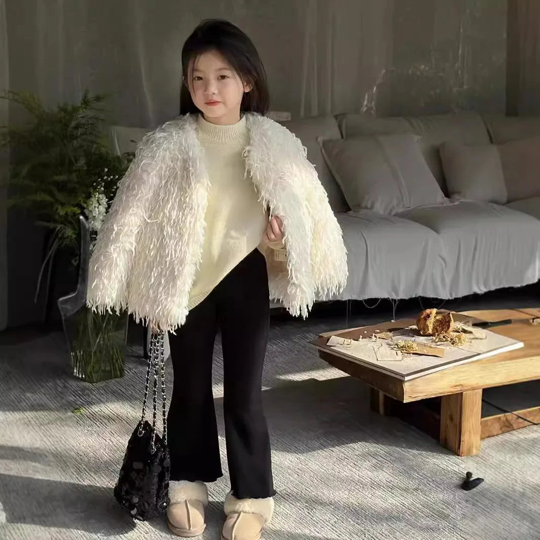Mode Baby Mädchen Faux Pelz Jacke Dicke Outwear Infant Kleinkind Teenager Kind Winter Herbst Einfarbig Mantel Baby Kleidung 2-12Y