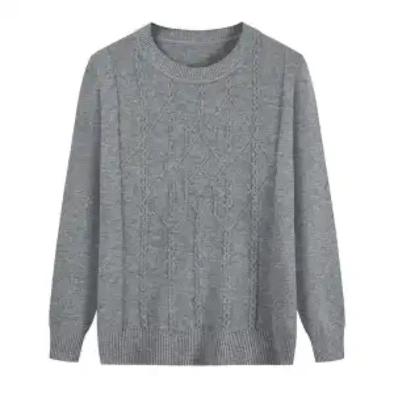 Rundhalspullover mit Zopfmuster für Frauen mittleren Alters und Senioren, für Mutter und Großmutter, Frühling, Herbst, Winter, Lässiger Basis-Pullover