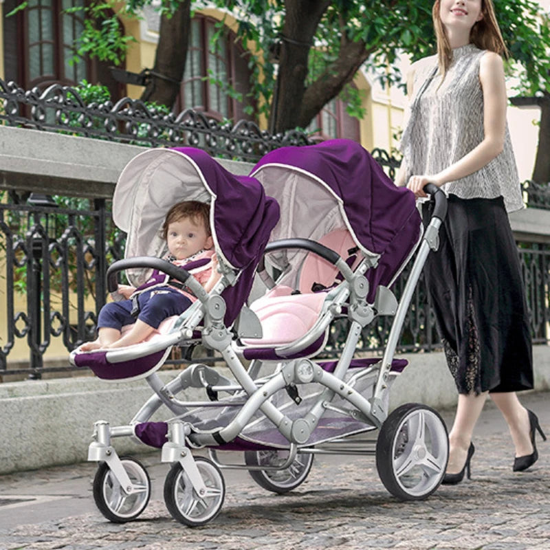 Faltbarer Zwillingskinderwagen, Doppelsitz-Kinderwagen für zwei Babys, stoßdämpfender Zwillingskinderwagen, multifunktional