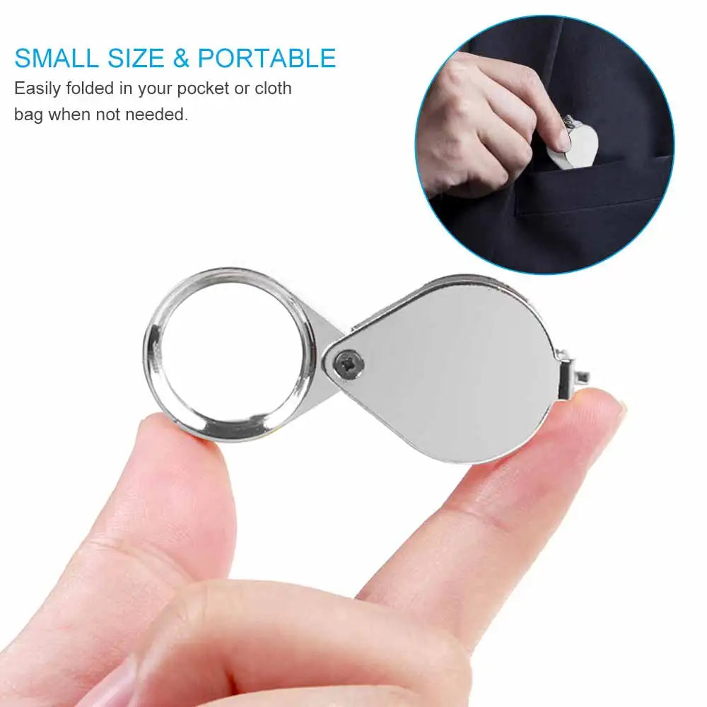 10-30x Pocket Magnifier Magnifying Glass Jewelry Loupe Foldable Diamond Lupa Triplet Jewelers Eye Glass Tool Reading Magnifier