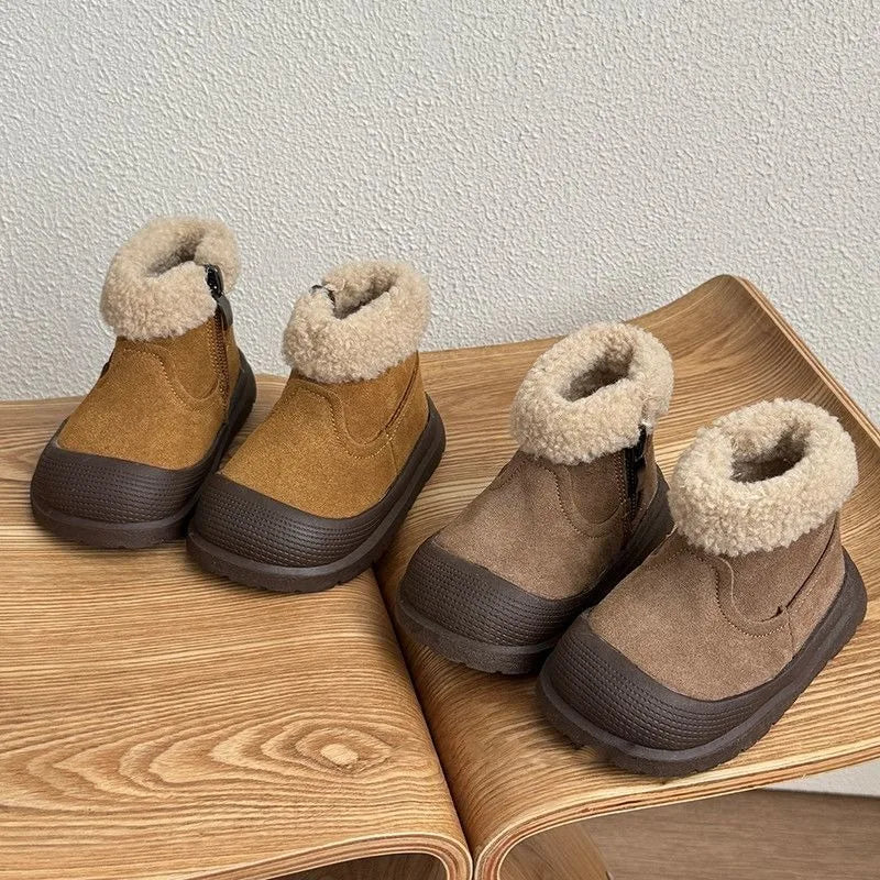 Kinder-Schneestiefel aus weichem Leder für Babys und Kleinkinder, warme, mit Fleece gefütterte Winter-Outdoor-Schuhe, Kleinkind-Stiefel für kleine Kinder
