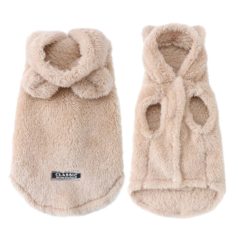 Weiche Fleece-Haustier-Hundekleidung, süßer Kapuzenmantel für kleine und mittelgroße Hunde, Katzen, Herbst-Winter-Welpen-Kapuzenjacke, Pullover, Mops-Bekleidung