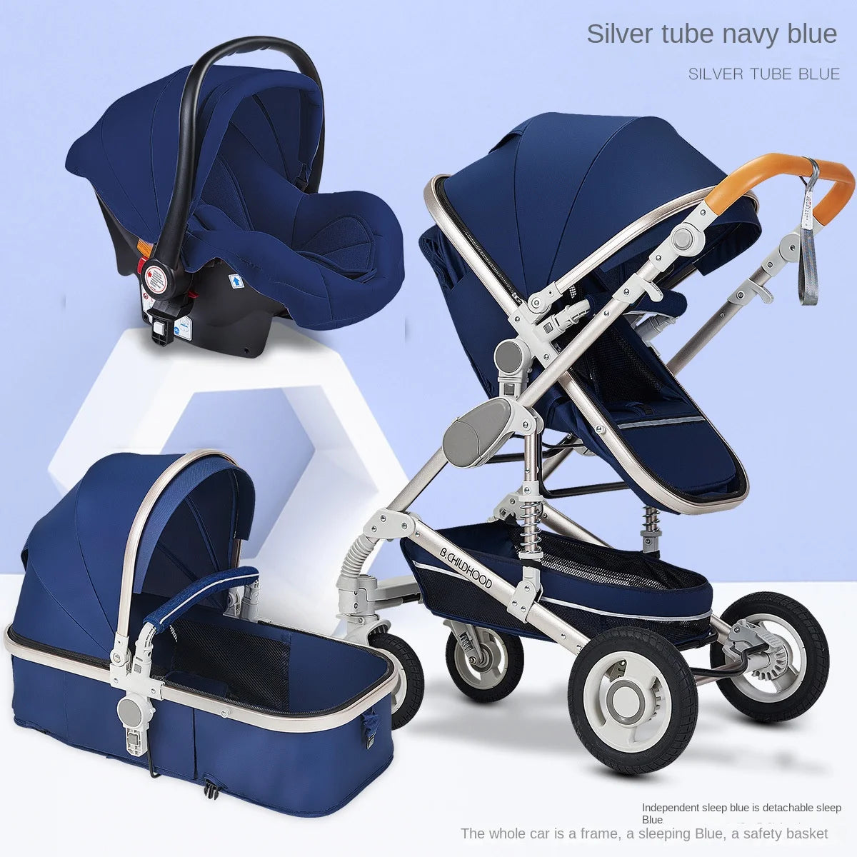 Kinderwagen 3-in-1 Klappbarer Zweiseitiger Kinderwagen für Alle Jahreszeiten Hochwertiger Neugeborenen-Reisekinderwagen