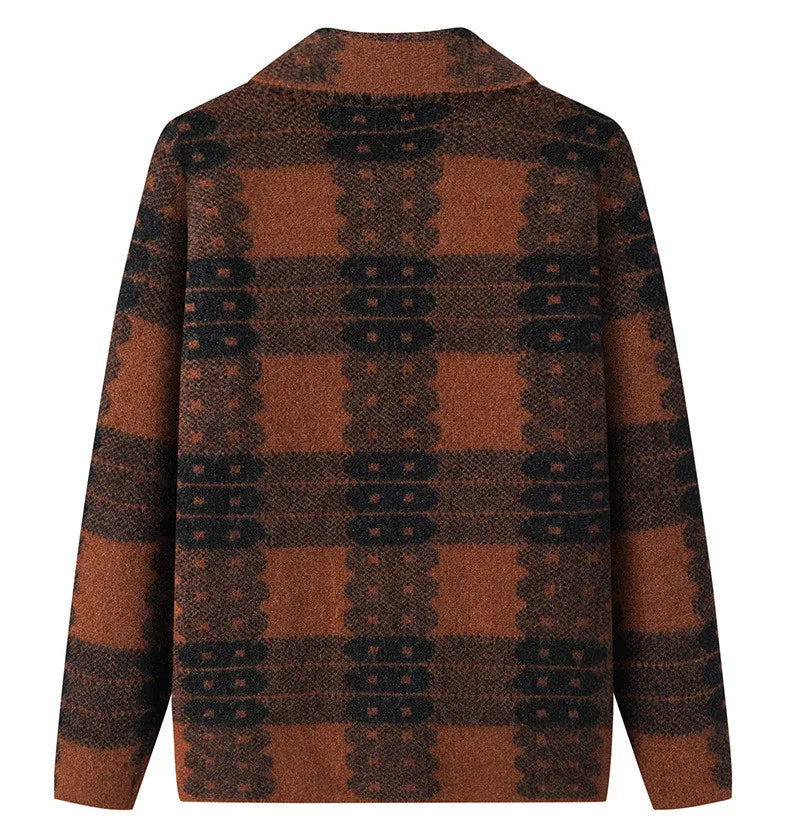Casual Plaid Herbst Winter Kleidung Mittleren Alters Mutter Pullover Strickwaren Tops Verdicken Oma Warm Woolen Mantel Frauen Strickjacke