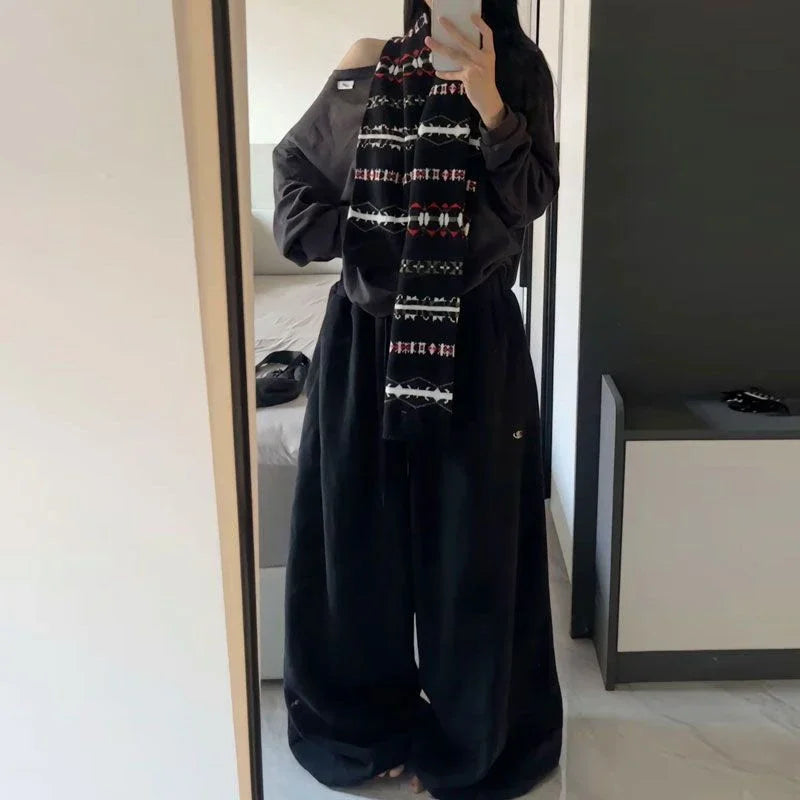 Amerikanischen Retro Hip-Hop Übergroßen Frau Schwarz Casual Jogginghose Koreanische Streetwear Lose Jogging Hosen Hohe Taille Breite Bein Hosen